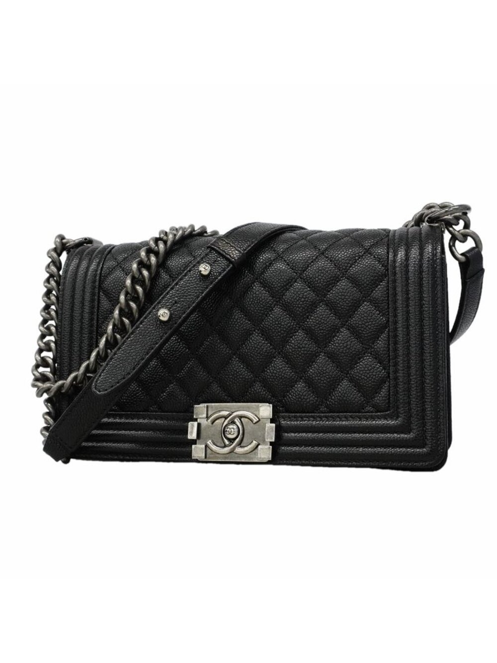 Chanel Shoulder Bag Boy Caviar Leather Black Silver